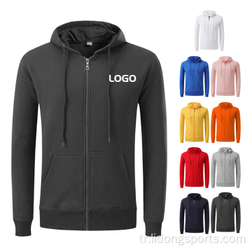Yüksek kaliteli özel logo fermuarlı unisex hoodies
